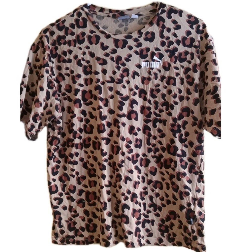 Womens Sz M Puma T Shirt Leopard Animal‎ Print Tee